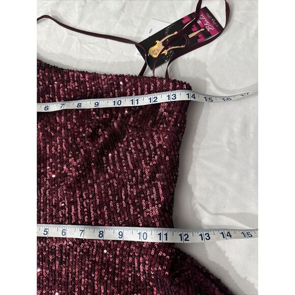 NWT Blondie Nites [ Juniors 3 ] Sequined One Shoulder Fit Flare Dress Plum‎ - Picture 5 of 14